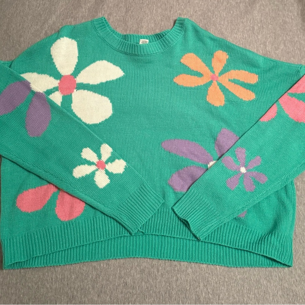 Green/Multi-colored Floral Sweater from Tilly’s